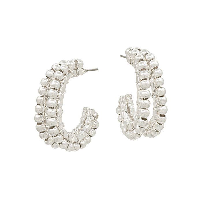 Silver Beaded Double Hoops