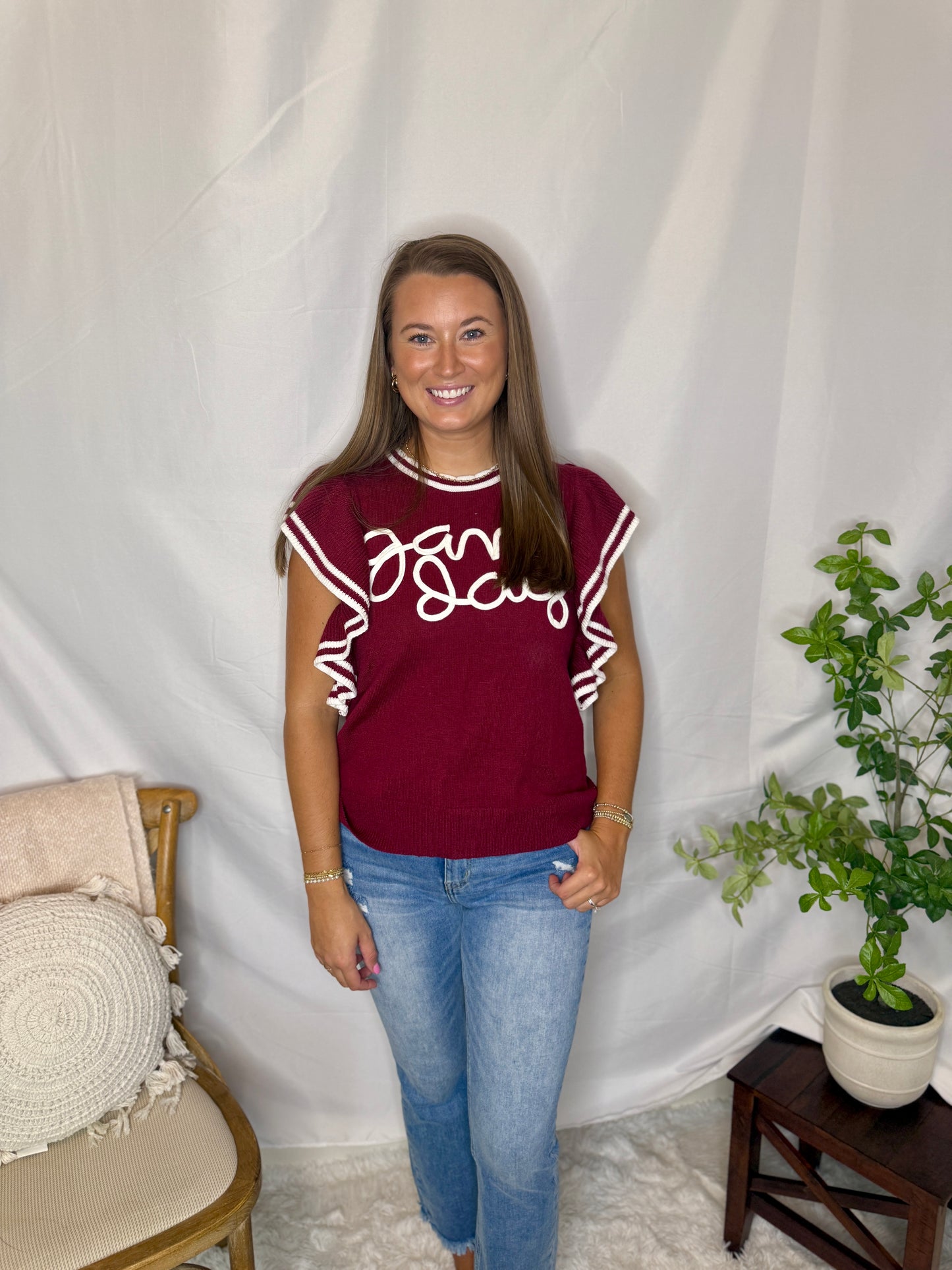 Gameday Ruffle Sleeve Sweater