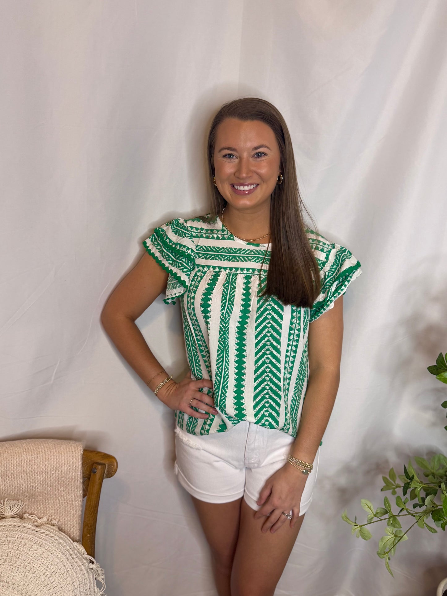 The Green Printed Ruffle Top