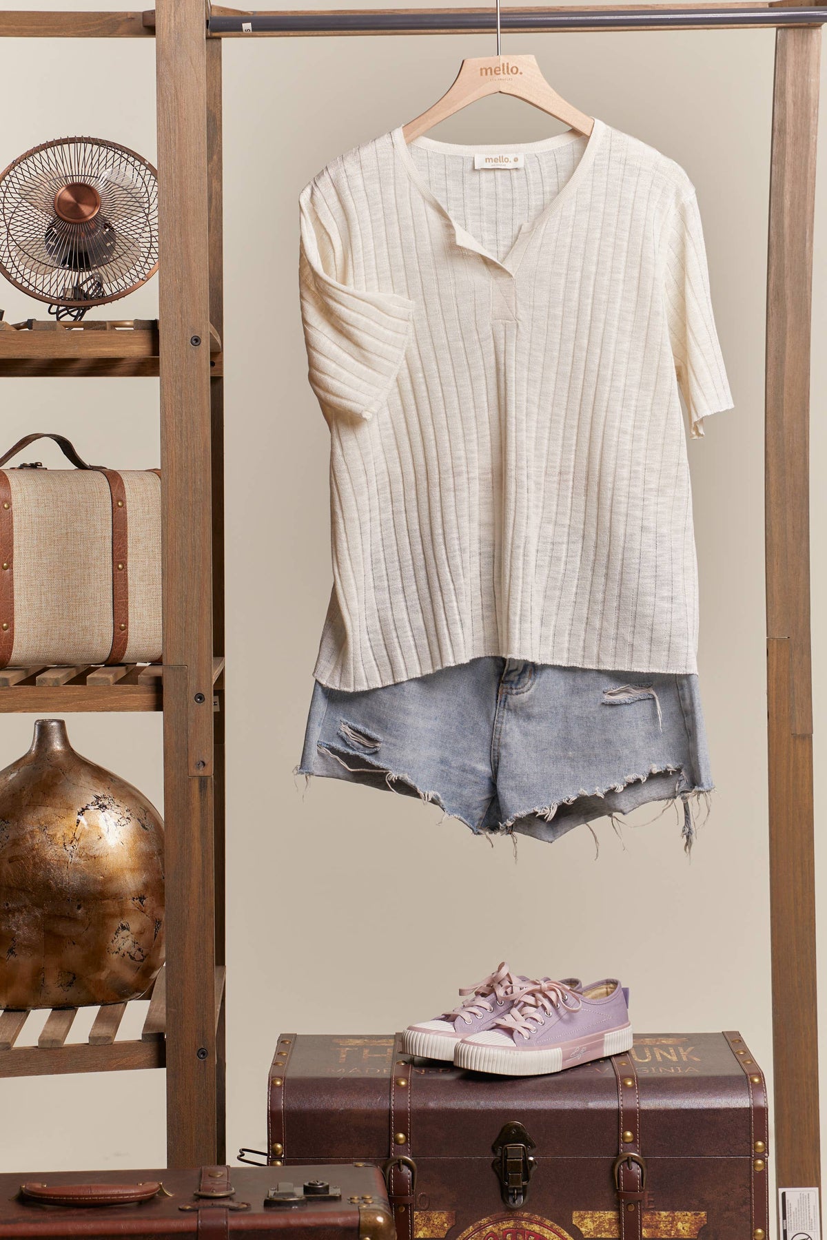 Henley Neck Ribbed Top