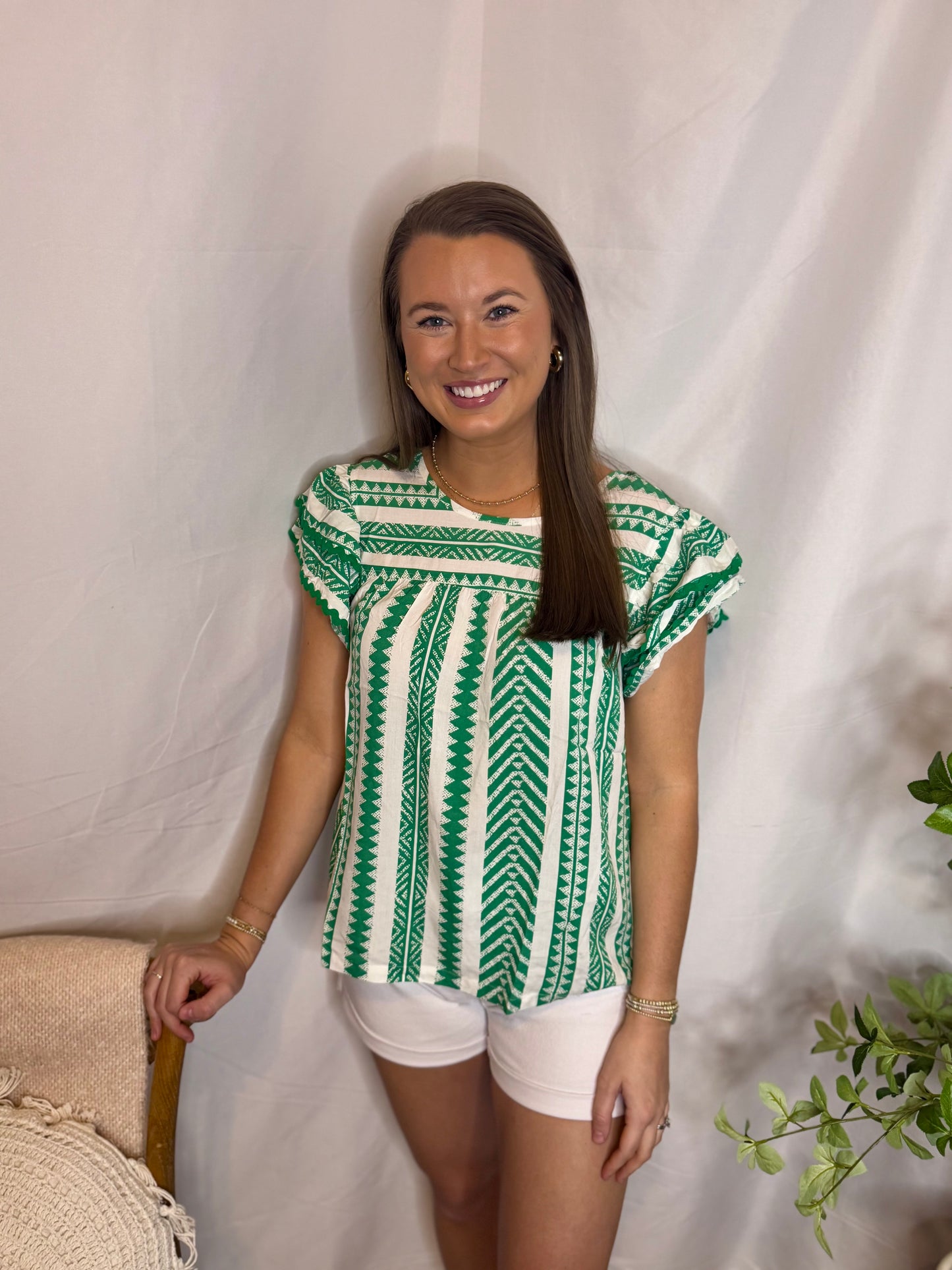 The Green Printed Ruffle Top