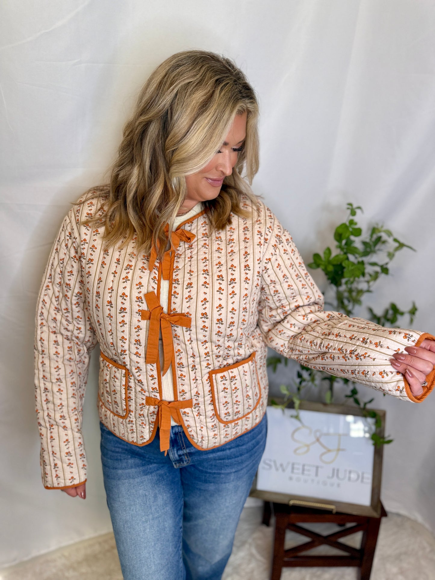Quilted Bow Tie Puffer Jacket