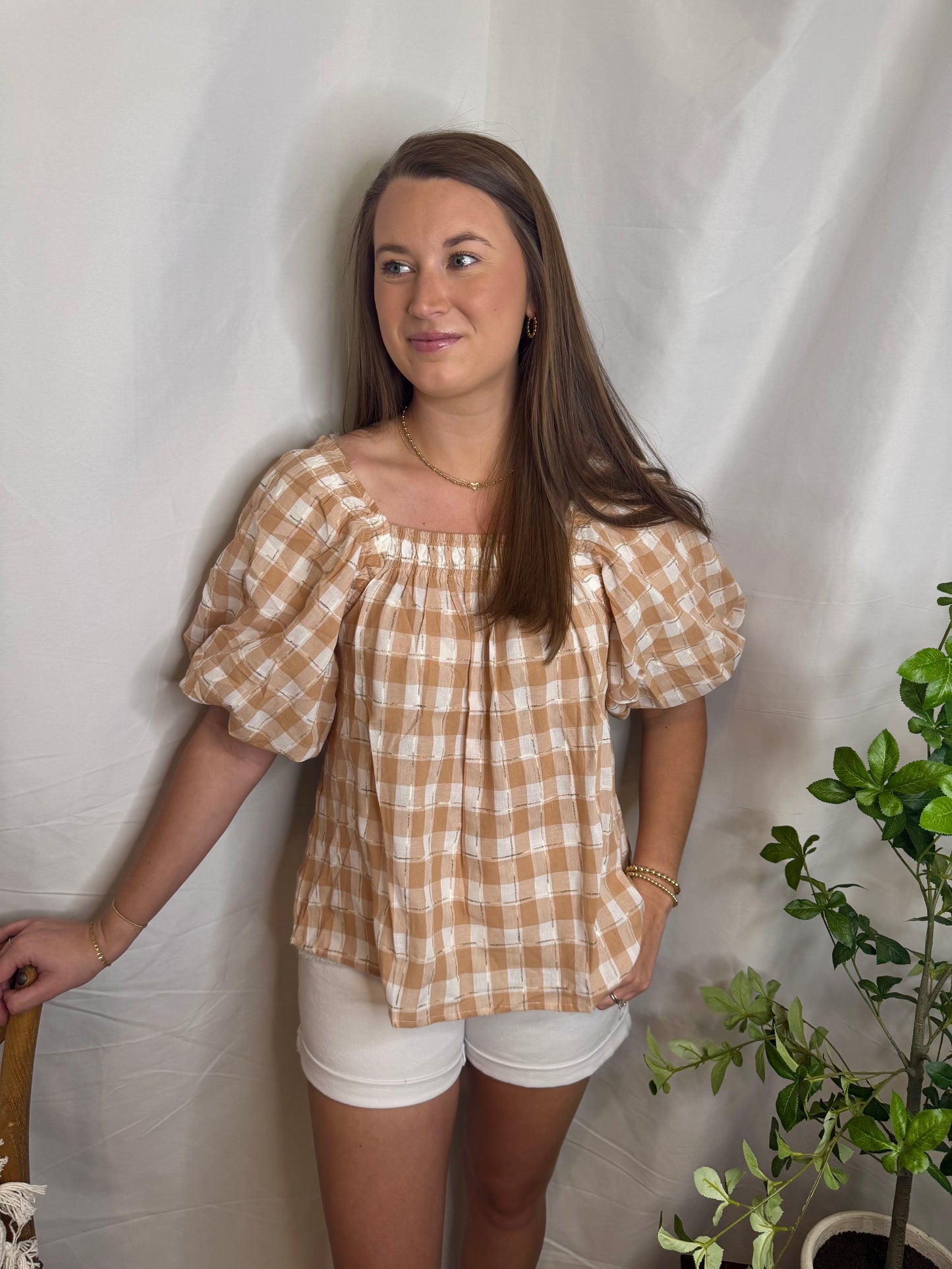 The Sand Checkered Top
