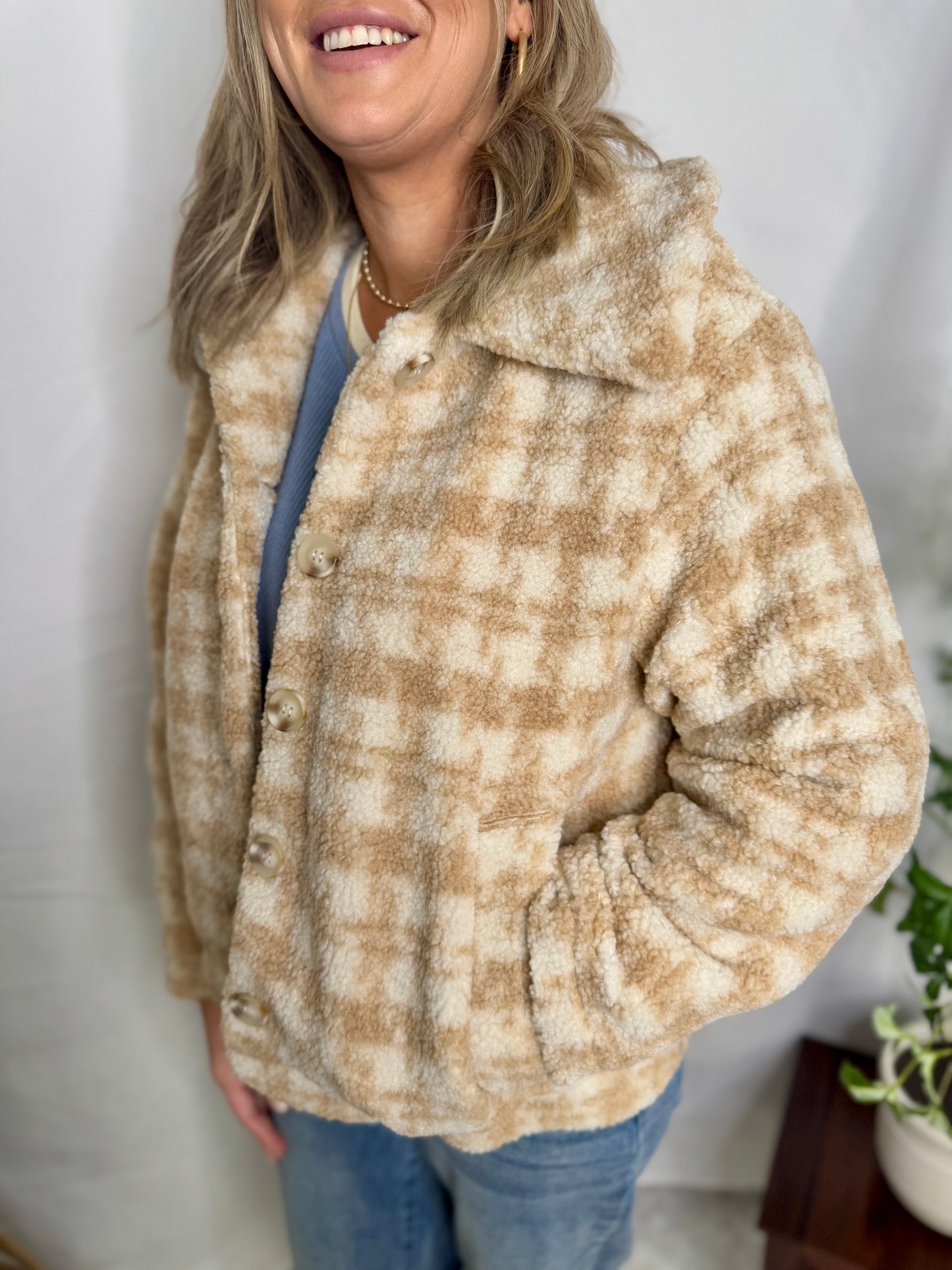 The Houndstooth Button Up Collared Jacket