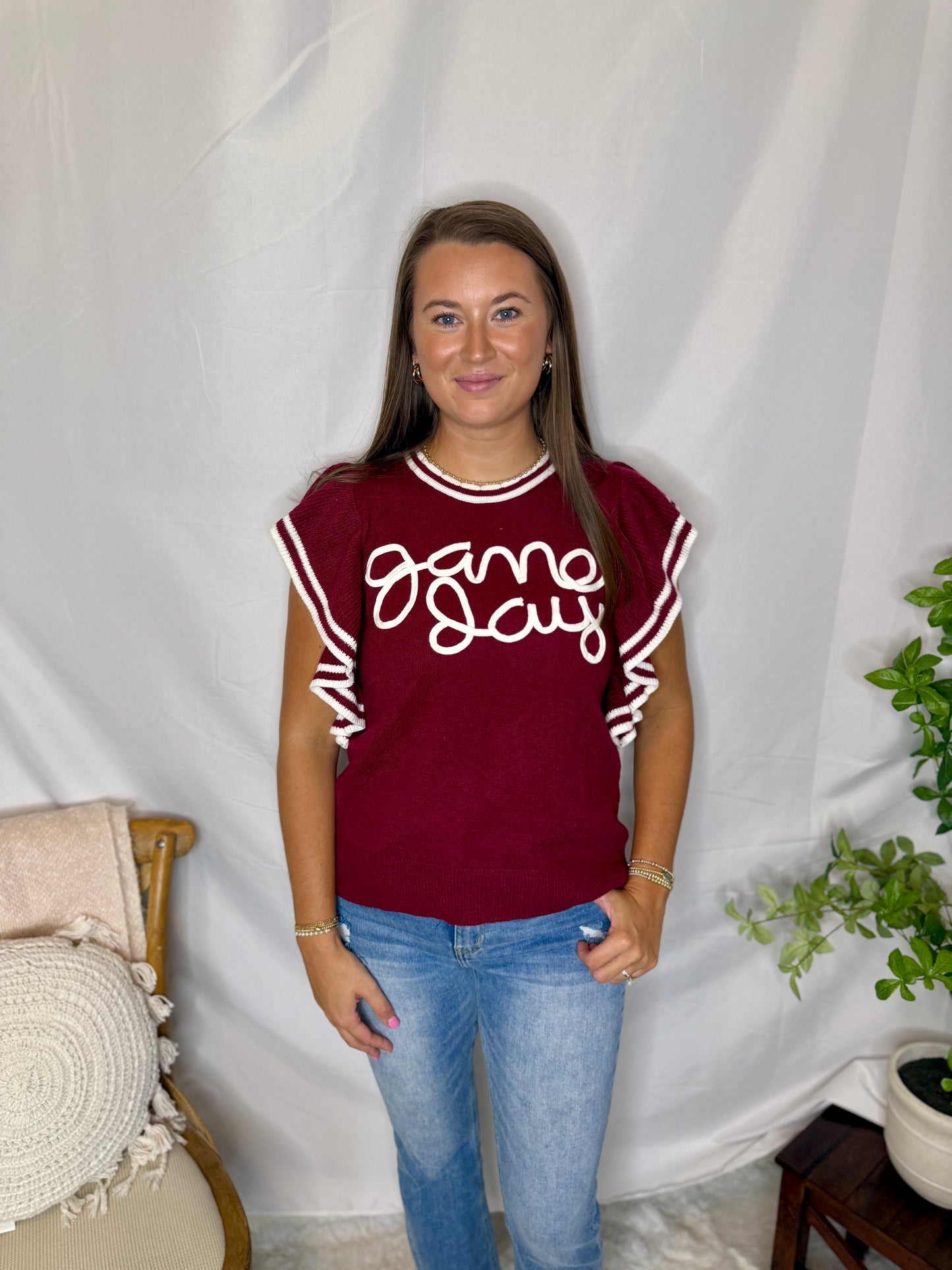 Gameday Ruffle Sleeve Sweater