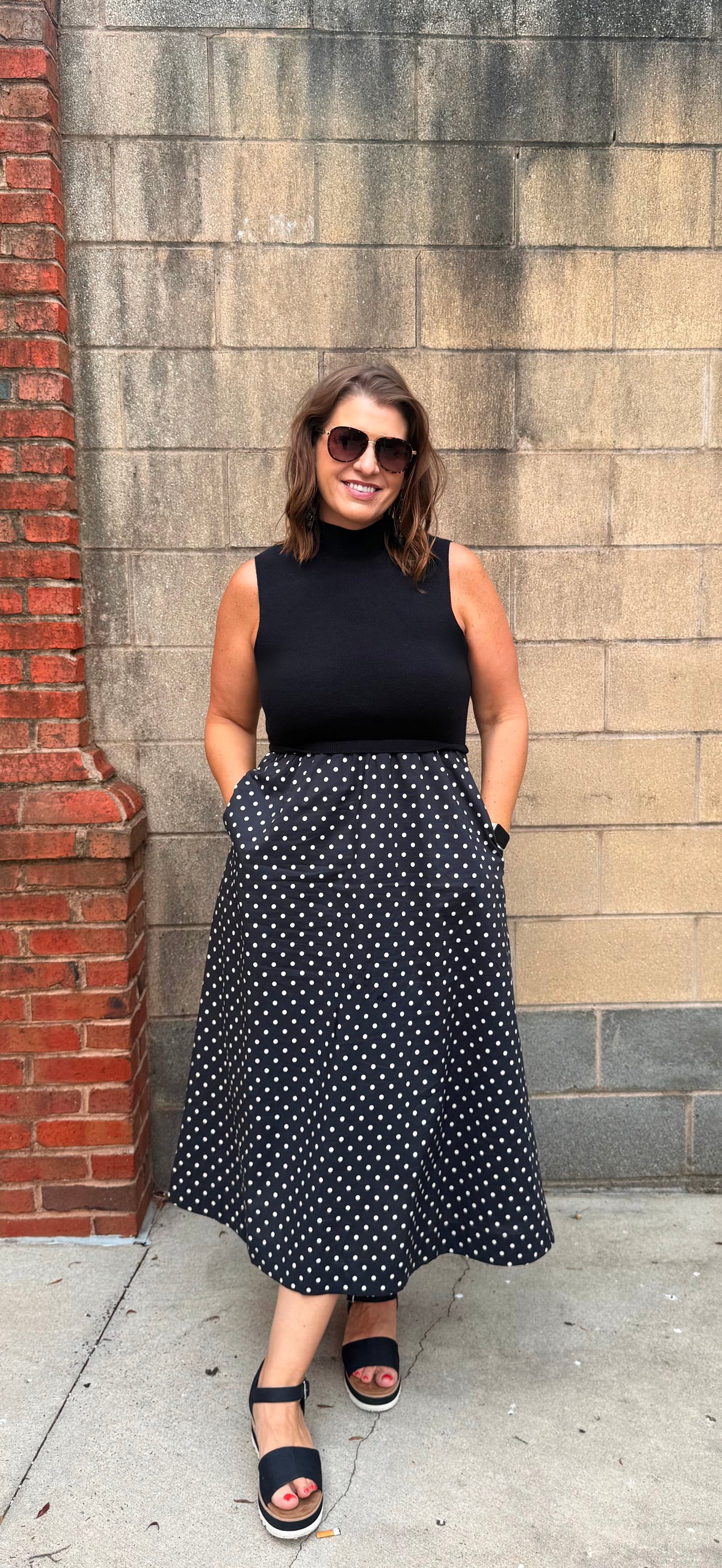 Polka Dot Sweater Sleeveless Dress