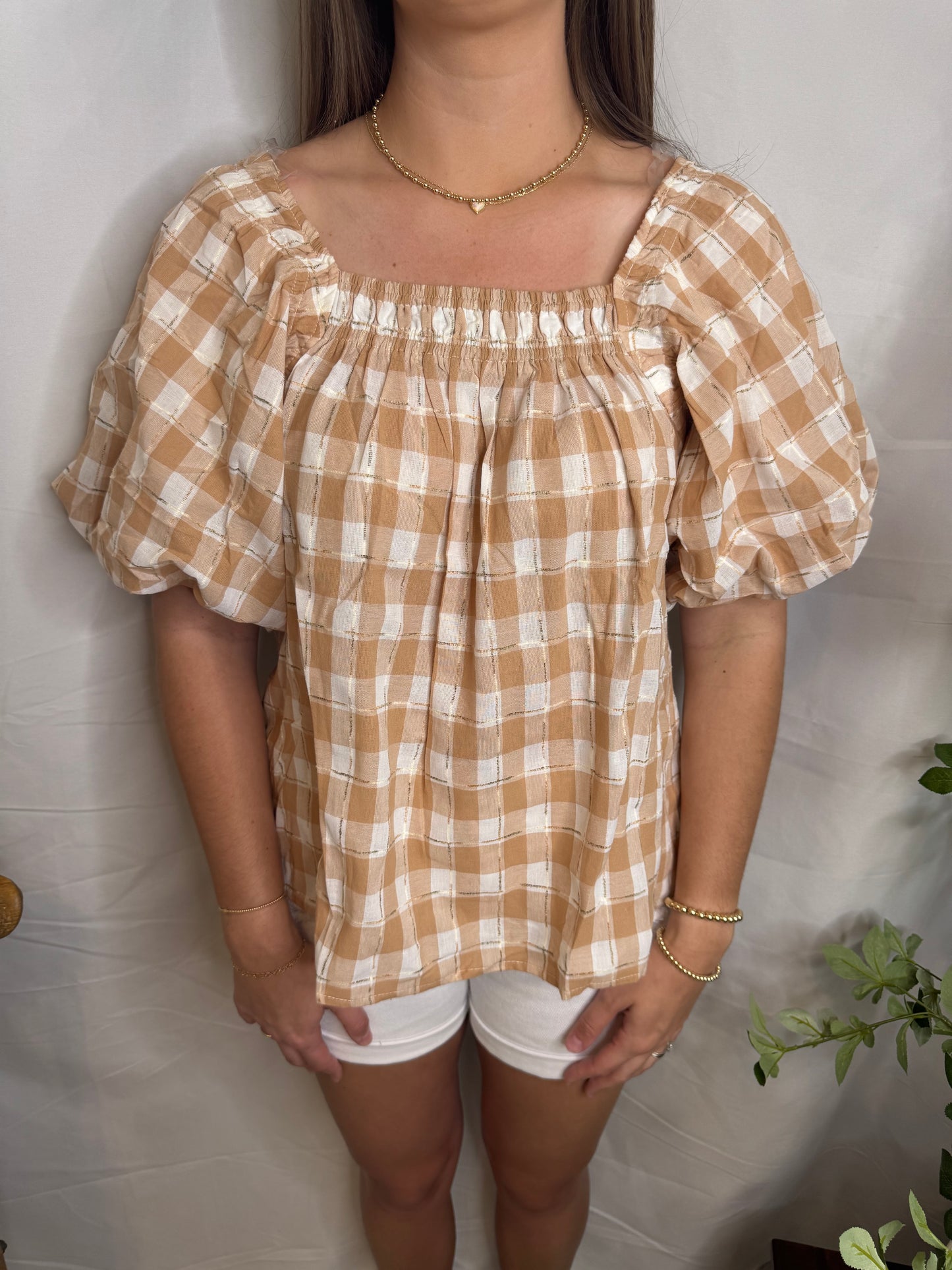 The Sand Checkered Top