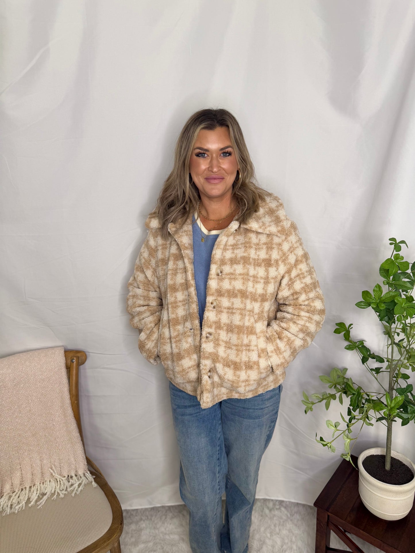 The Houndstooth Button Up Collared Jacket
