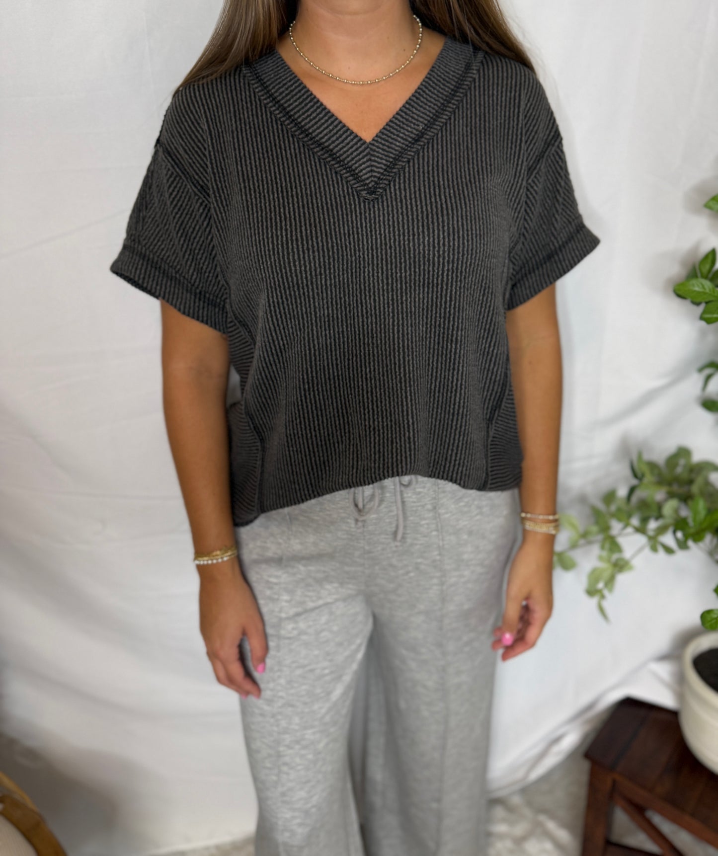 Two Tone Casual Comfy Ribbed Knit Top