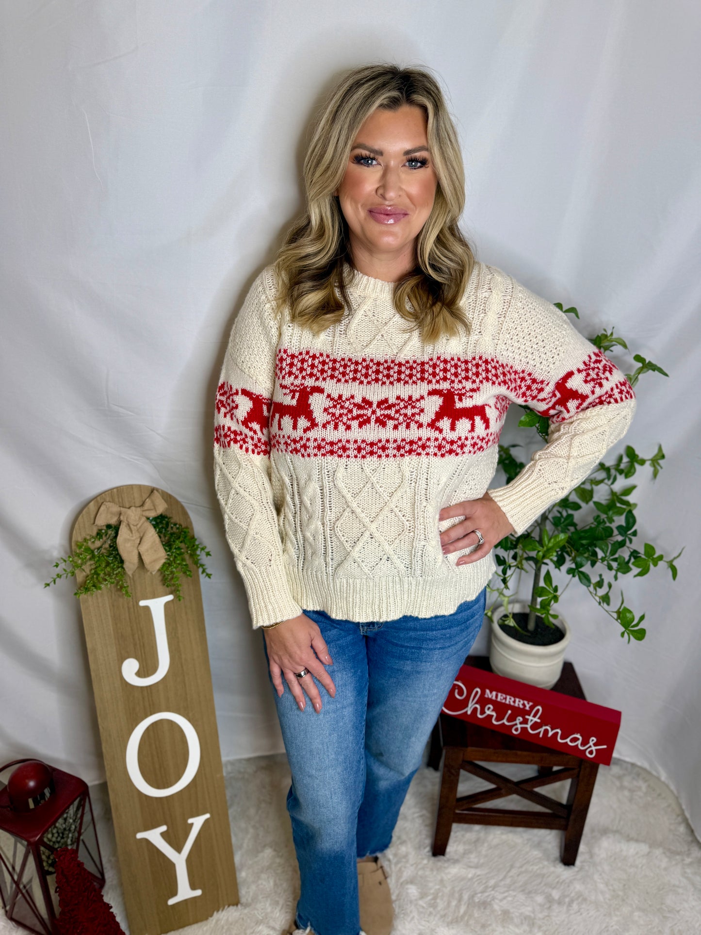 Christmas Theme Cable Knit Sweater