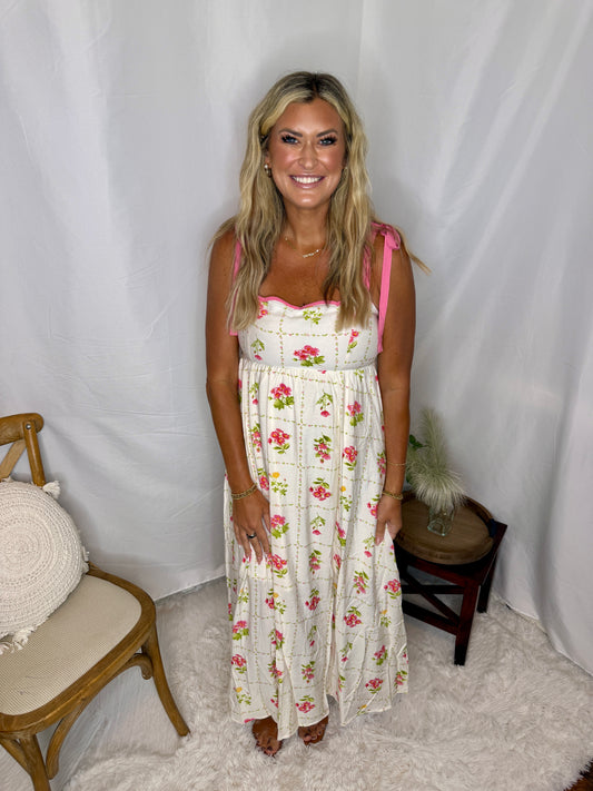 Floral Tile Pattern Midi Dress