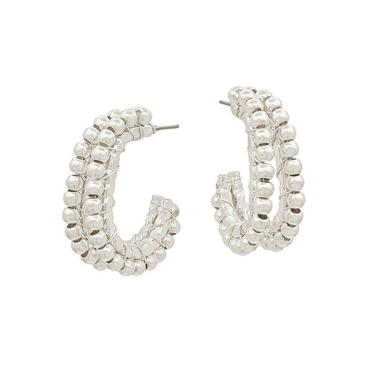 Silver Beaded Double Hoops