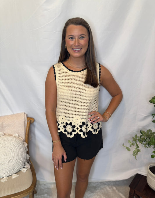 The Floral Trim Crochet Tank
