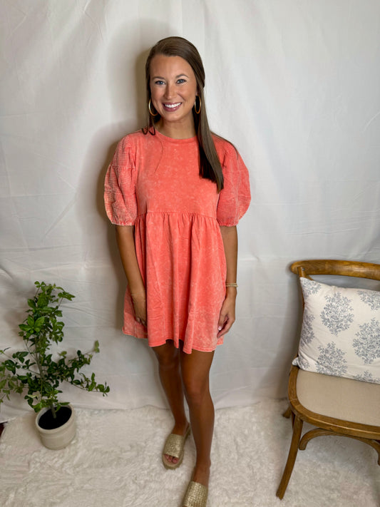 The Washed Knit Dress- Coral