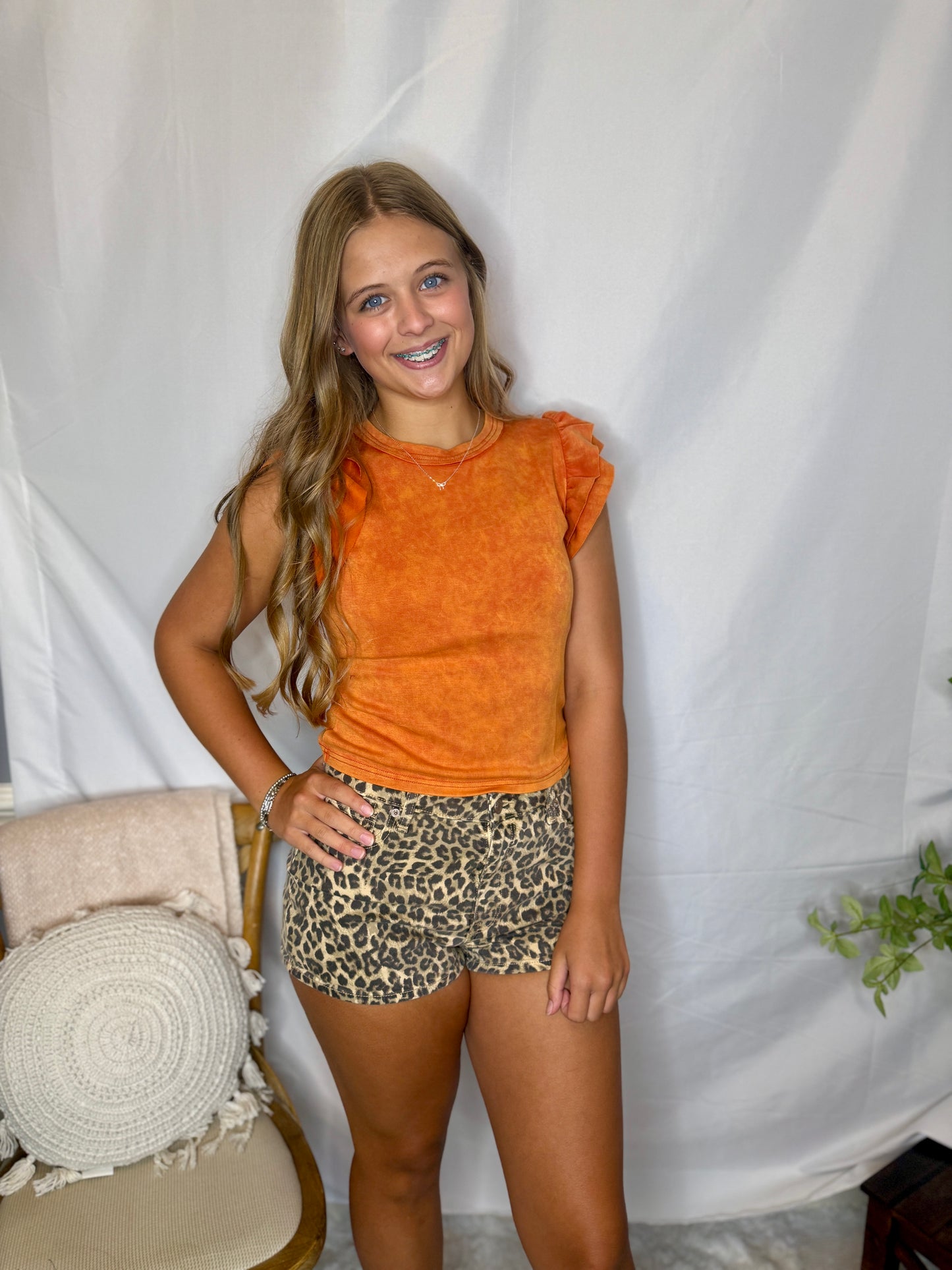 The Ruffle Sleeve Gameday Top- Orange