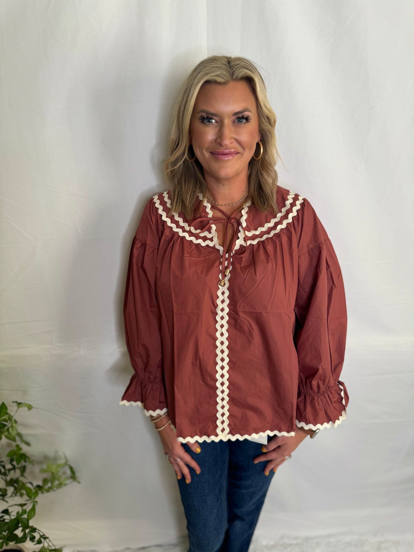 The Scallop Chestnut Blouse