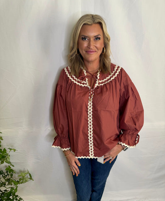 The Scallop Chestnut Blouse