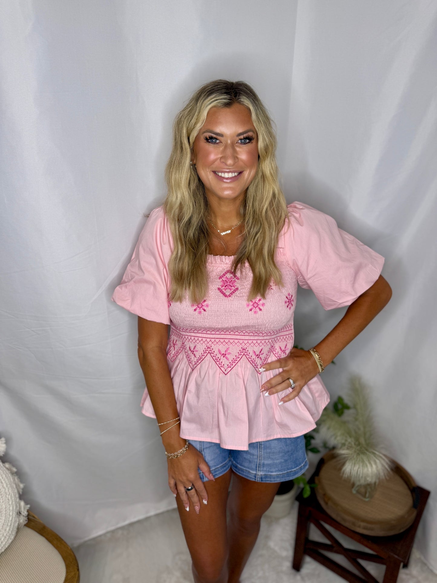 The Pink Geometric Blouse