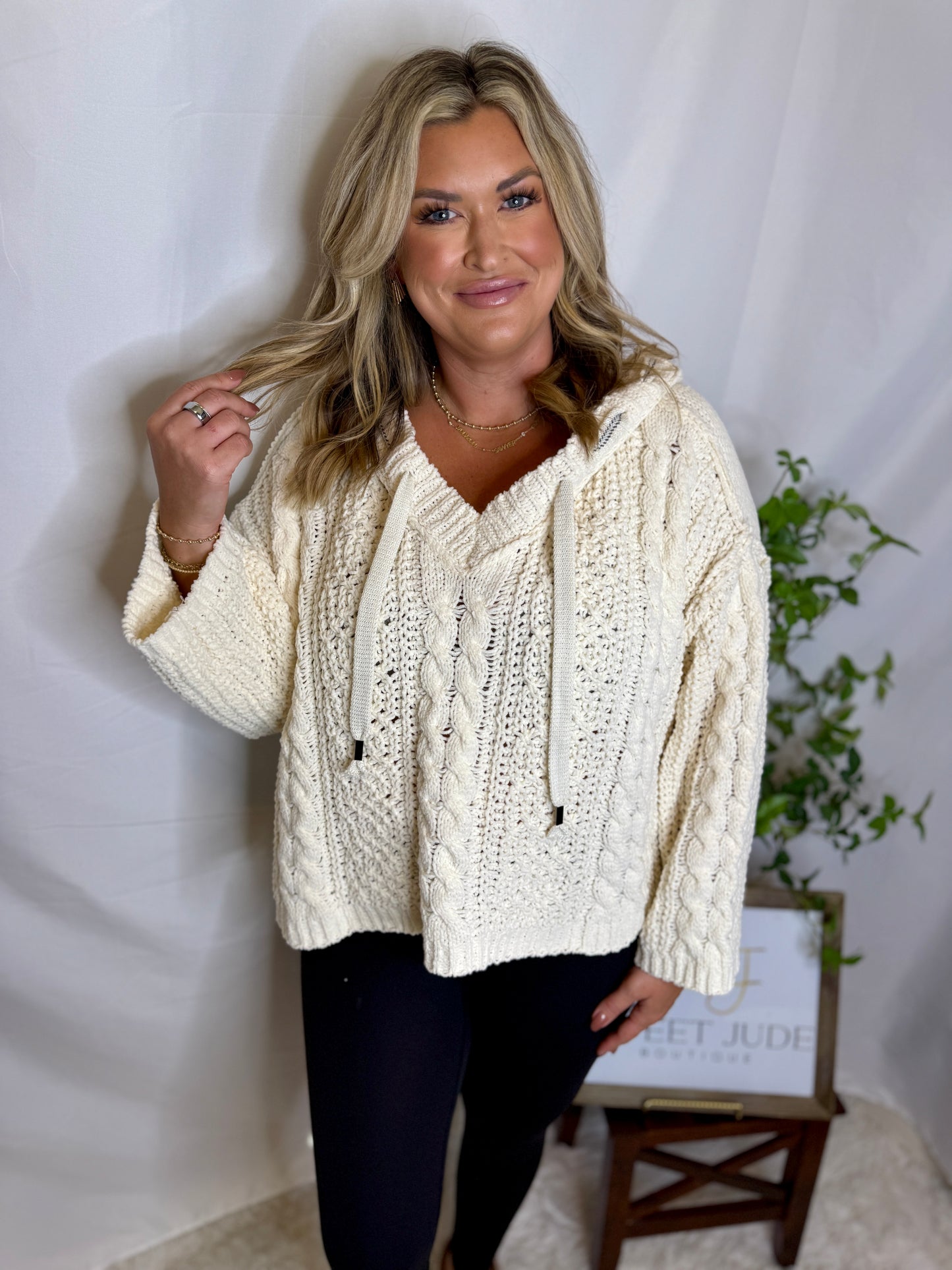 The Cable Drawstring Hooded Sweater