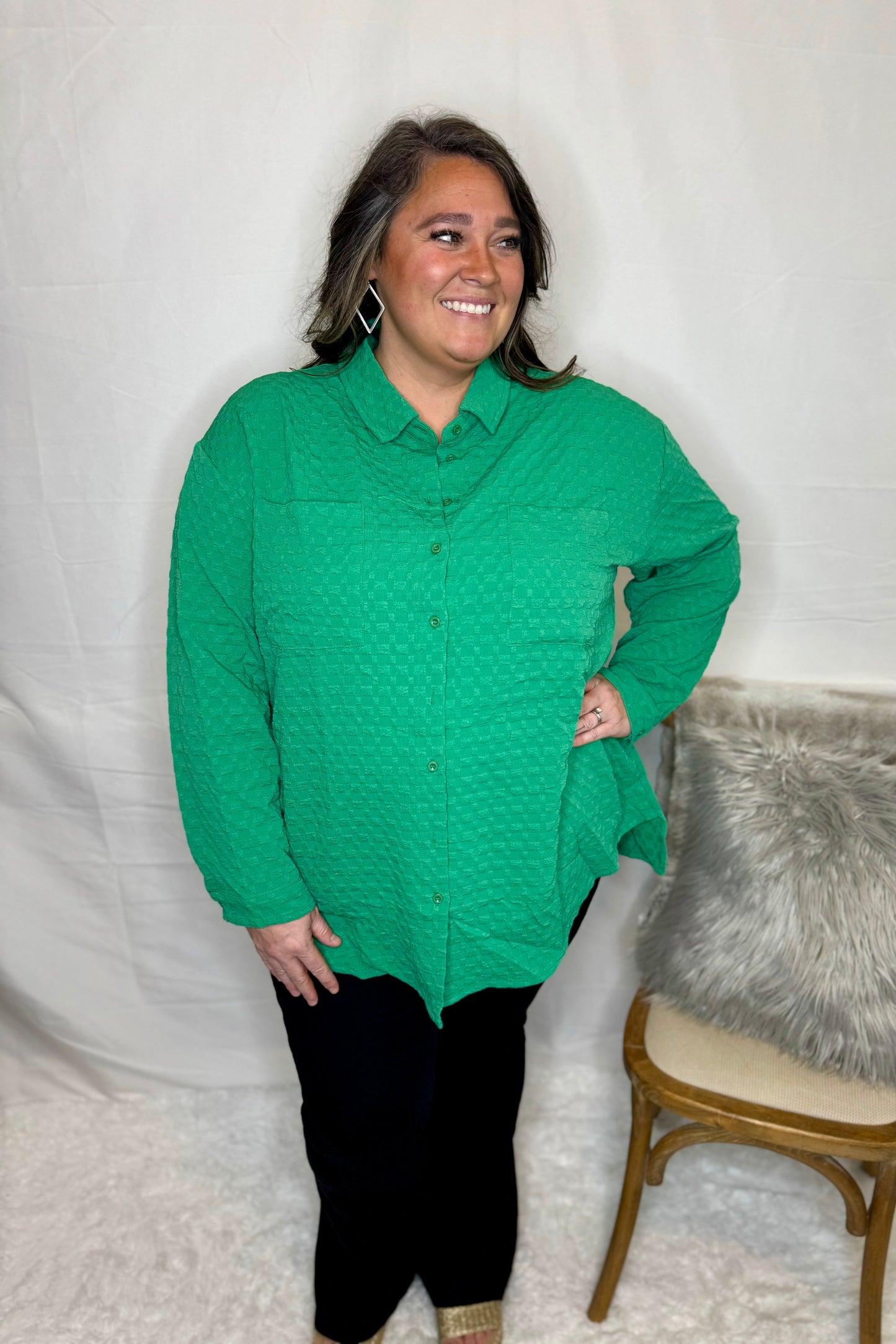 The Lucky Textured Button Up - Plus Size