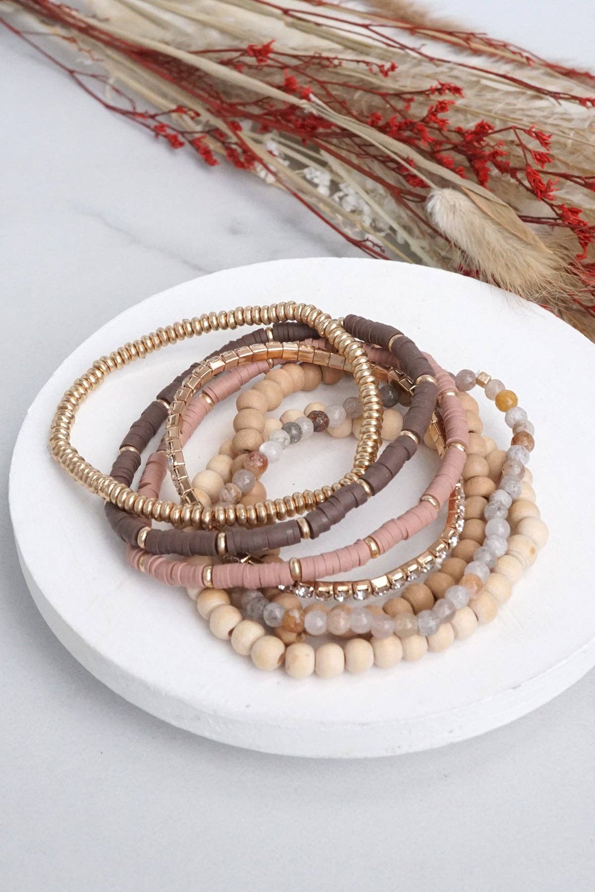 The Neutral Tone Beaded Bracelet Stack