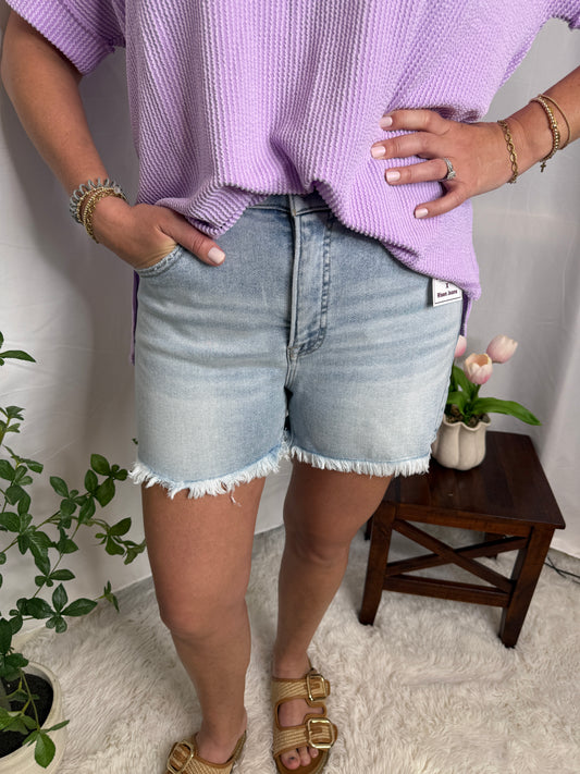 High Rise Fray Hem Shorts