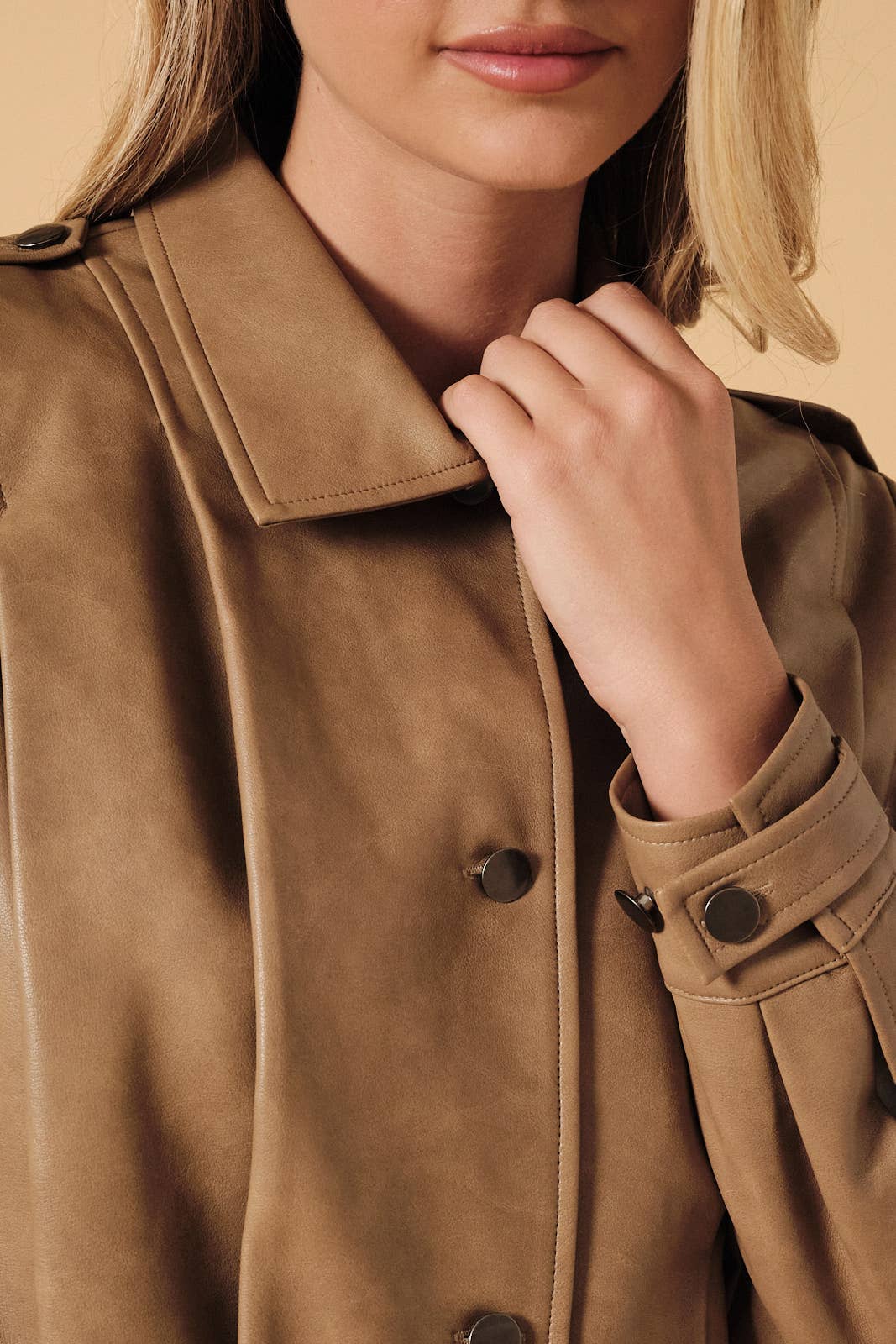 Pleated Leather Cropped Jacket