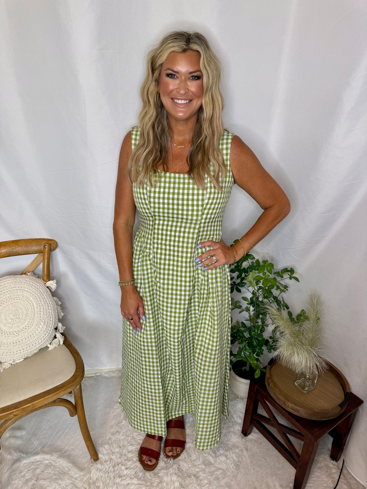 Olive Grove Gingham Maxi
