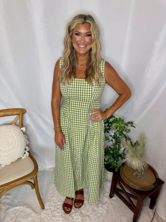 Olive Grove Gingham Maxi