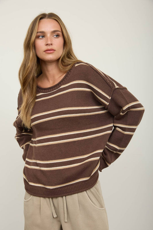 STRIPED ROUND NECK PULLOVER