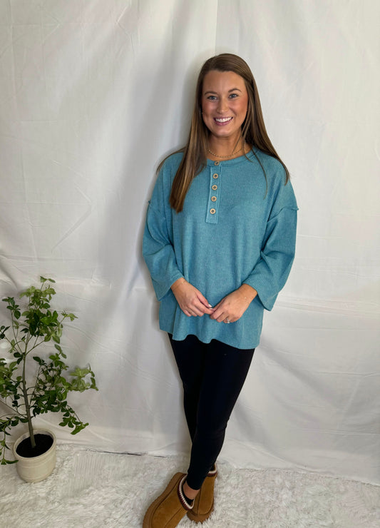 The Cozy Comfort Top- Blue