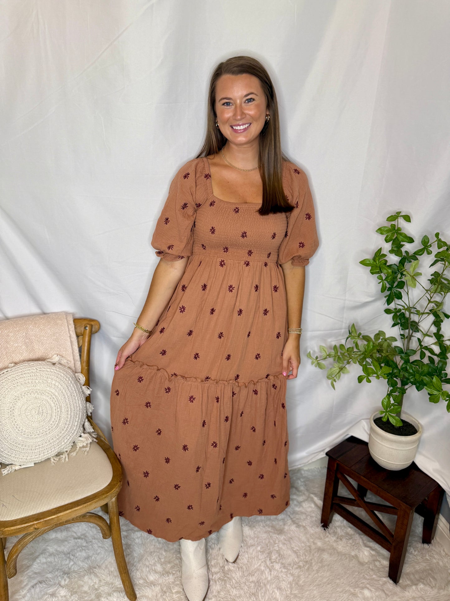 Floral Embroidered Tiered Maxi Dress