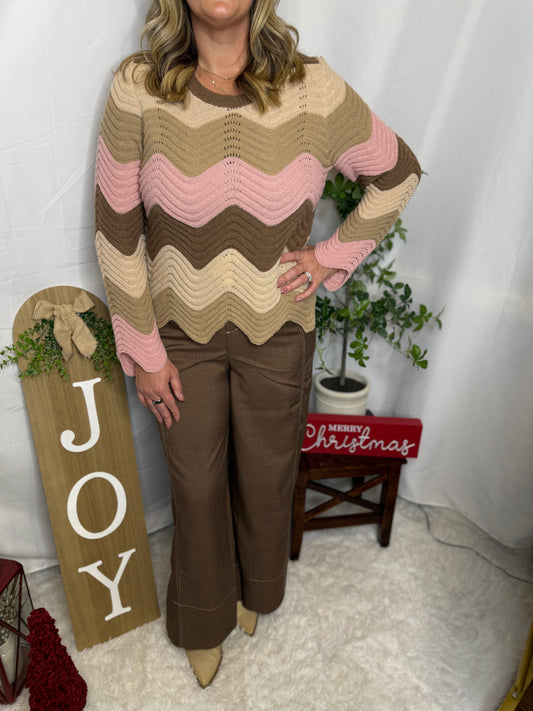 Stretch Contrast Wide Leg Pants