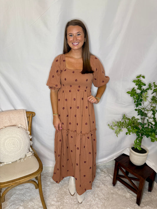 Floral Embroidered Tiered Maxi Dress