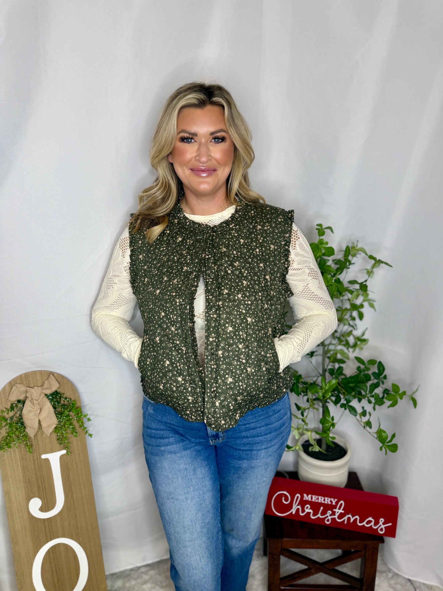 Ditsy Print Ruffle Quilting Vest