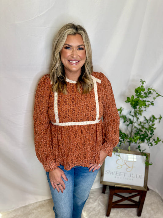 Lace Trim Peplum Blouse