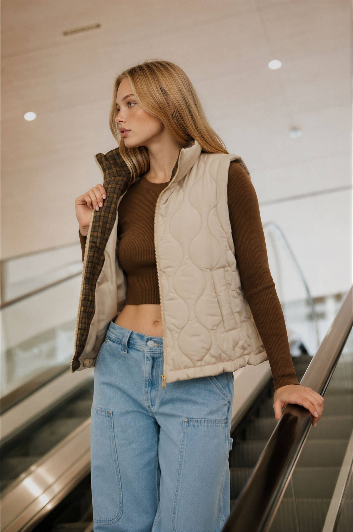 PLAID COLLAR VEST