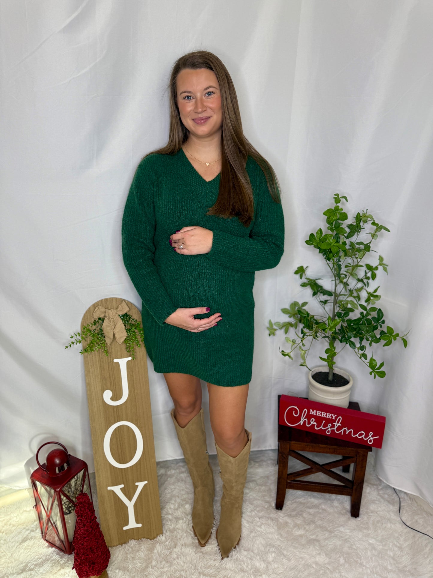 V-Neck Christmas Sweater Dress
