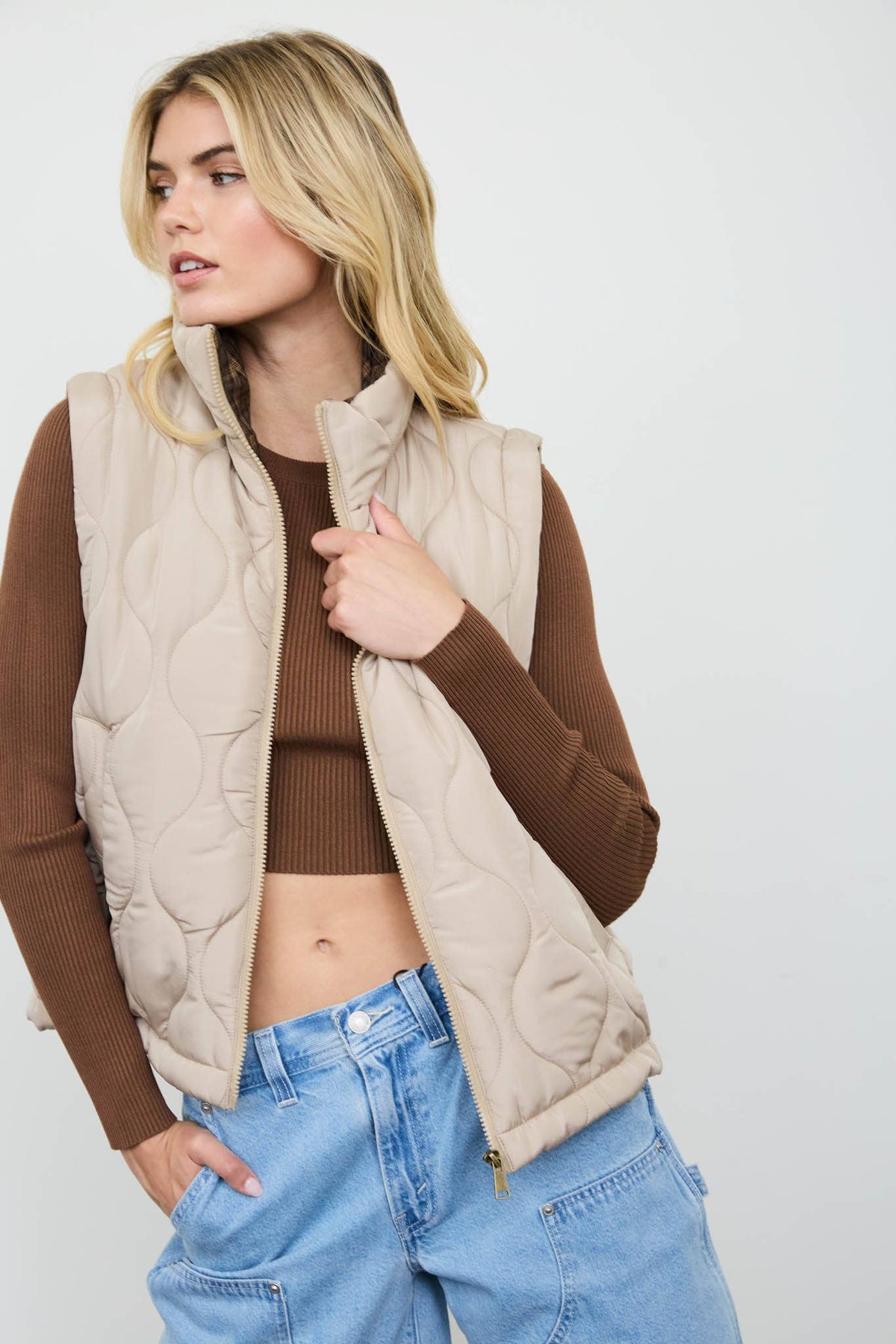 PLAID COLLAR VEST