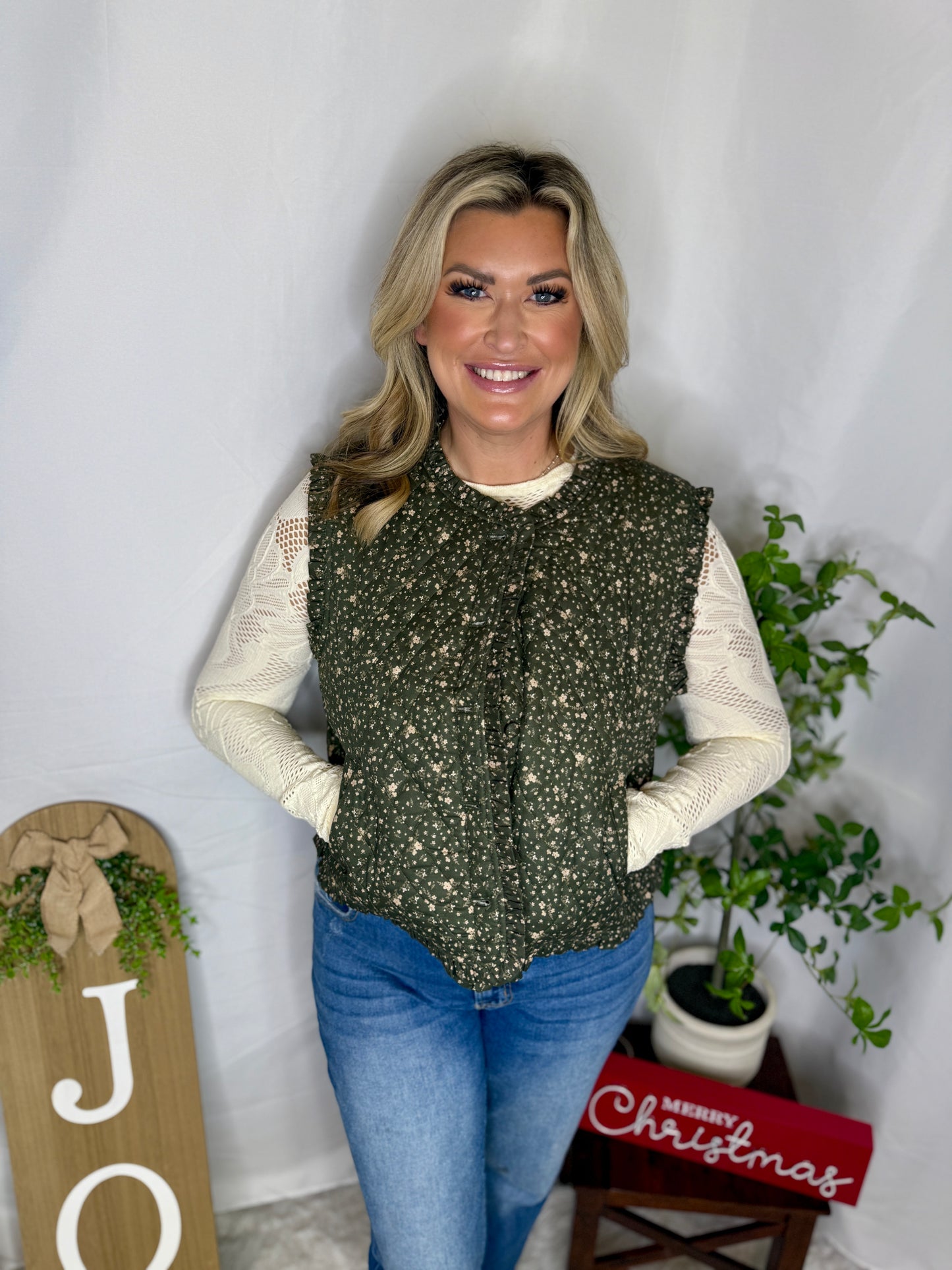 Ditsy Print Ruffle Quilting Vest