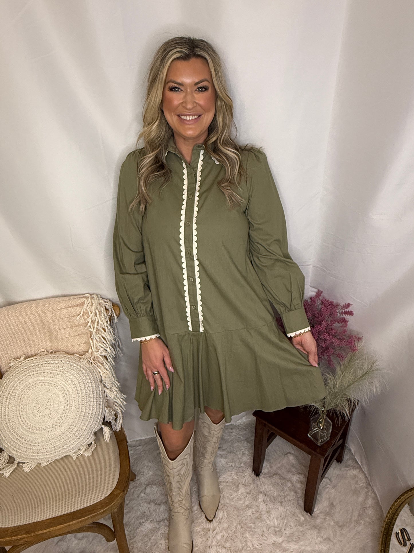 Poplin Scallop Trim Dress