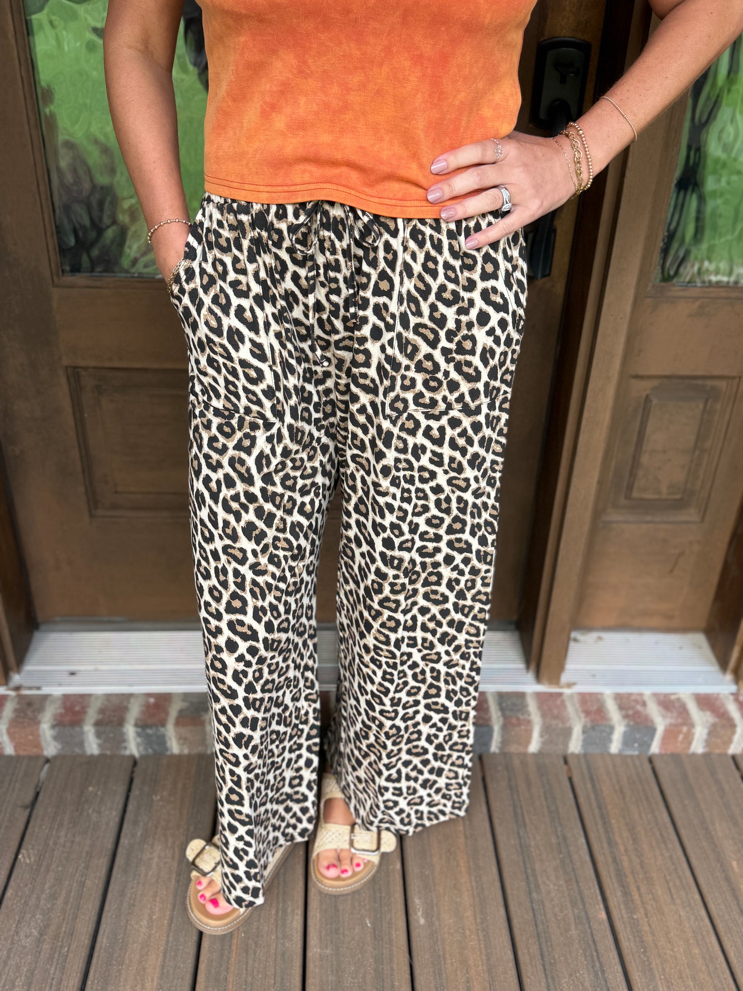 Washed Leopard Wide Leg Pants