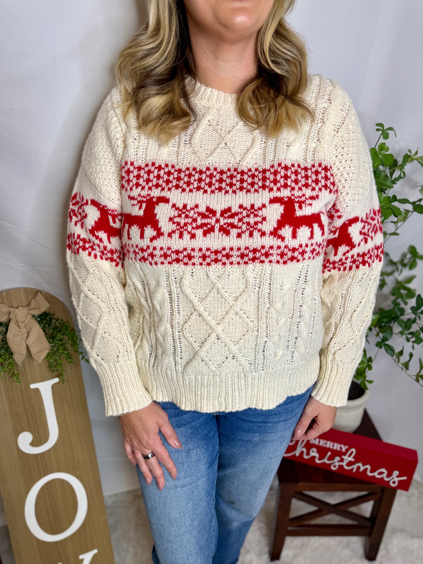 Christmas Theme Cable Knit Sweater