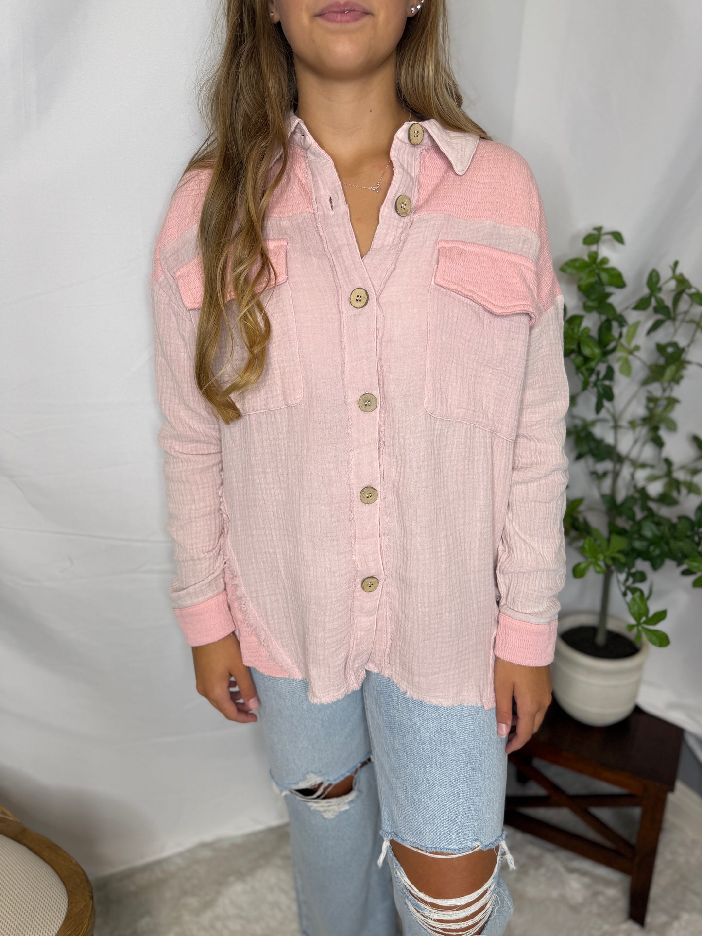 Mineral Washed Oversized Gauze Shacket Jacket