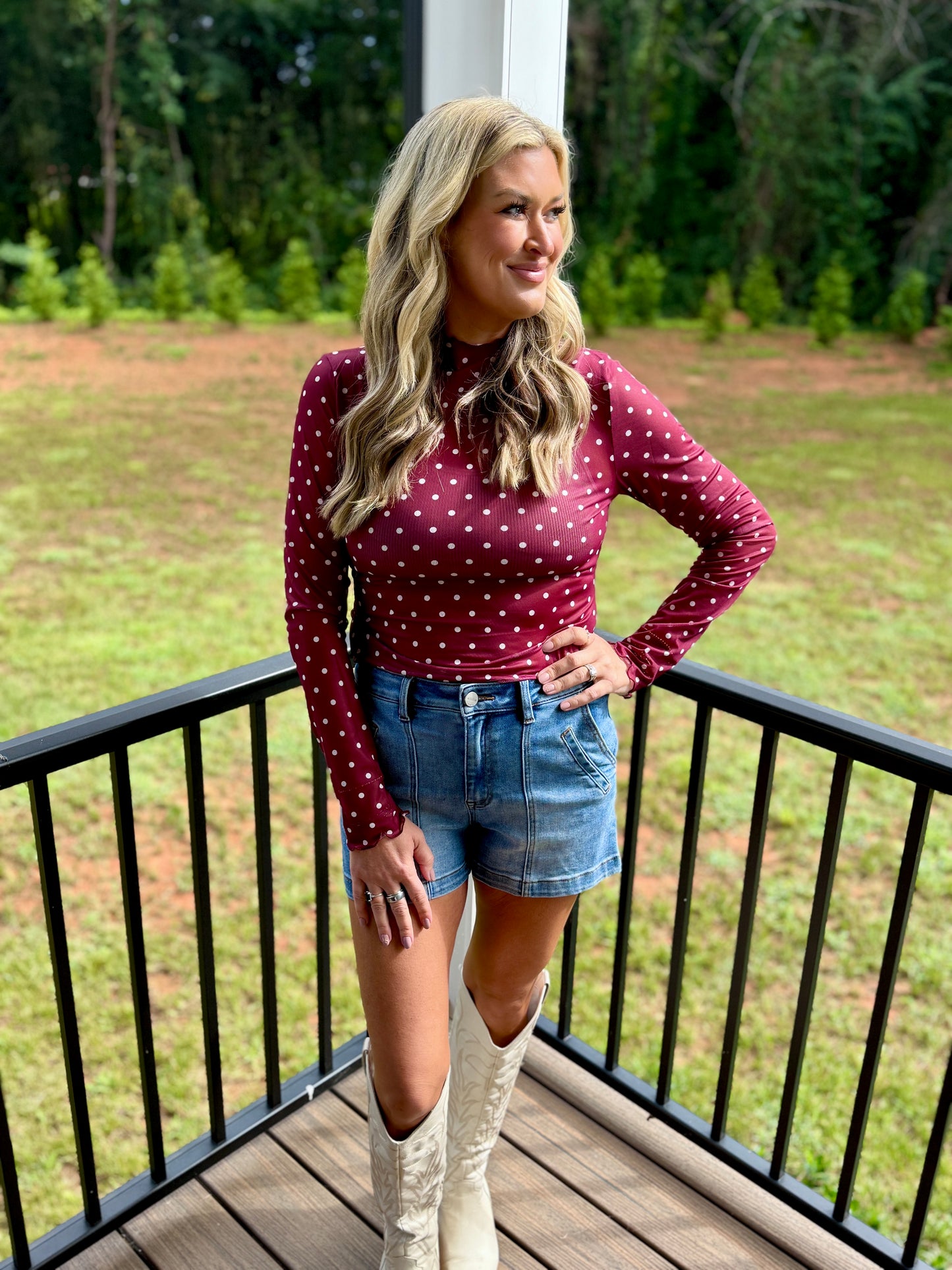 Polka Dot Mesh Long Sleeve Top