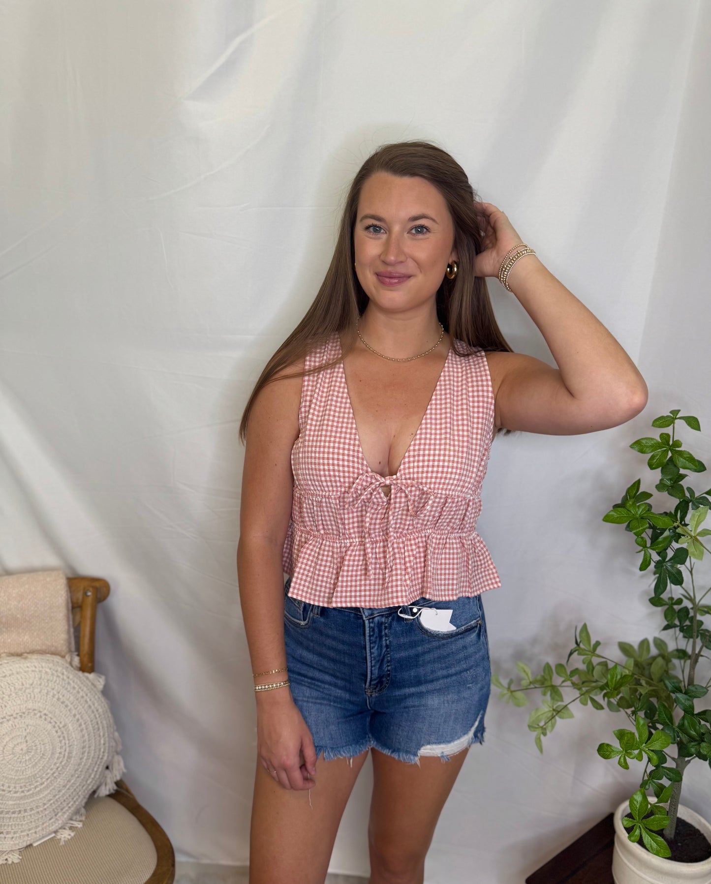 The V-Neck Gingham Top