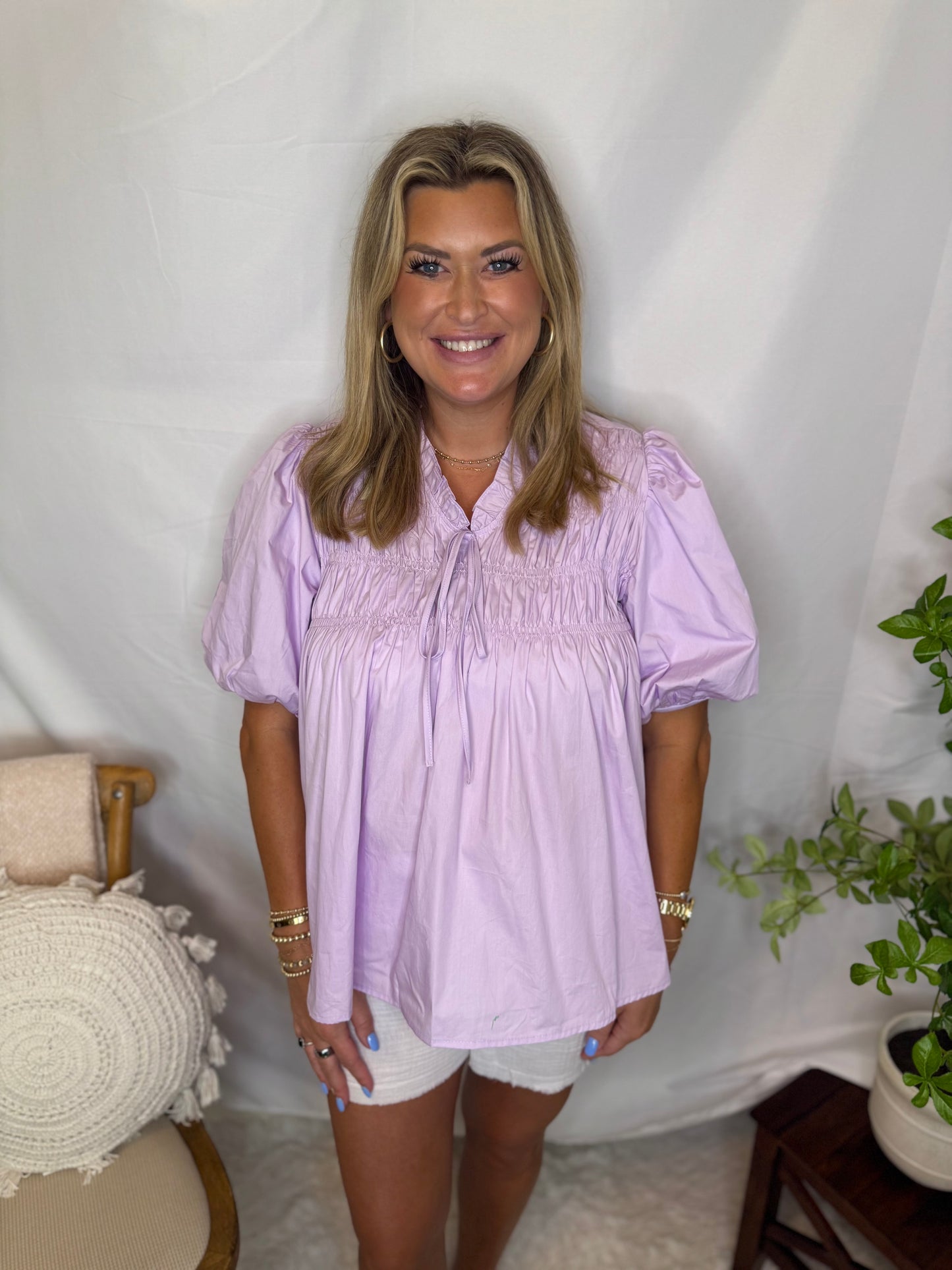 Lilac Bubble Sleeve Top