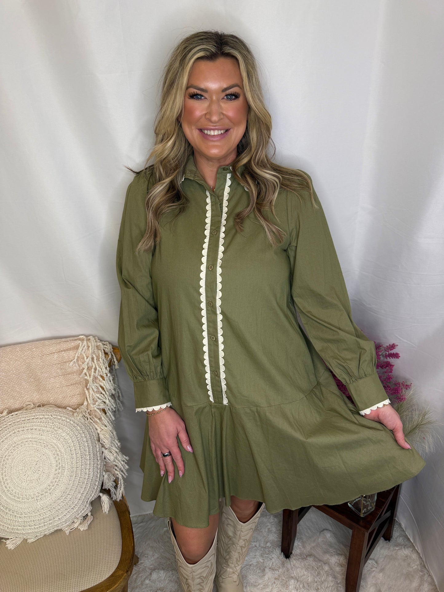 Poplin Scallop Trim Dress