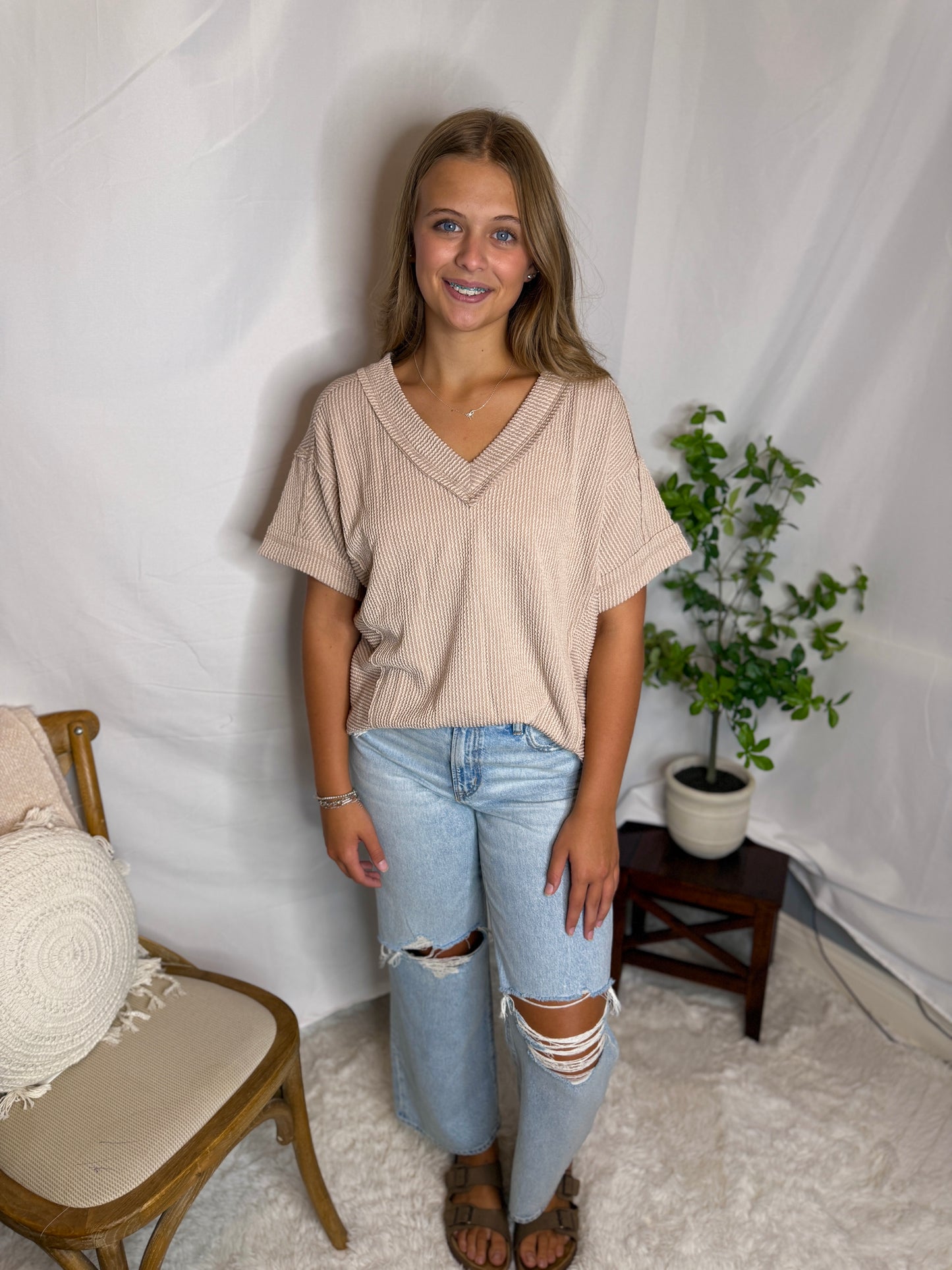 Two Tone Casual Comfy Ribbed Knit Top