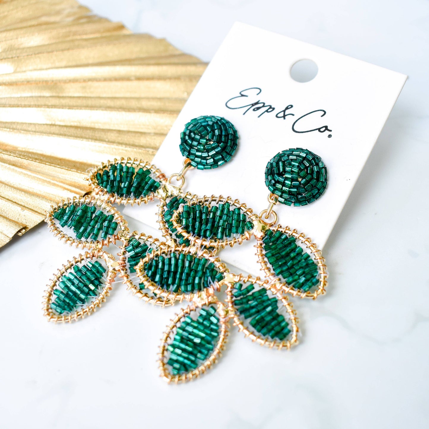 The Emerald Beaded Petal Drops